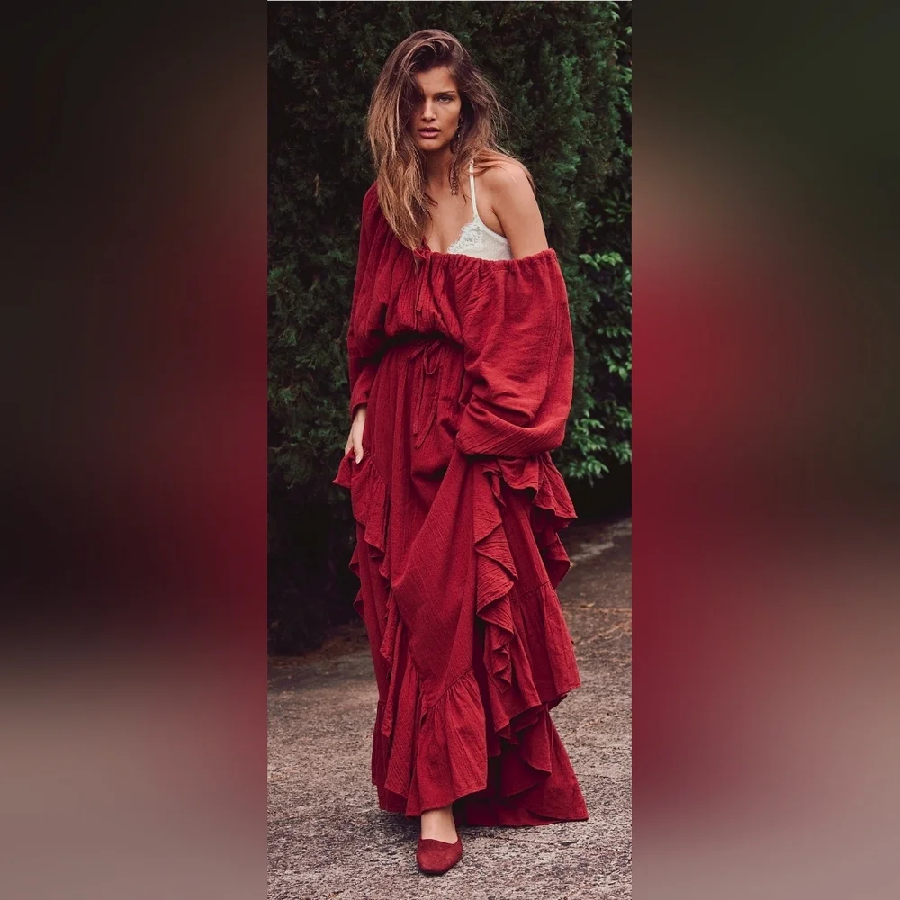 Free People Shore Chic Maxi Dress In Burnt Henna Red - Picture 3 of 13